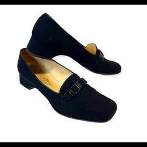 Luxury SALVATORE FERRAGAMO Pumps Tours Black Fabric Loafers Sandals Women's US 7